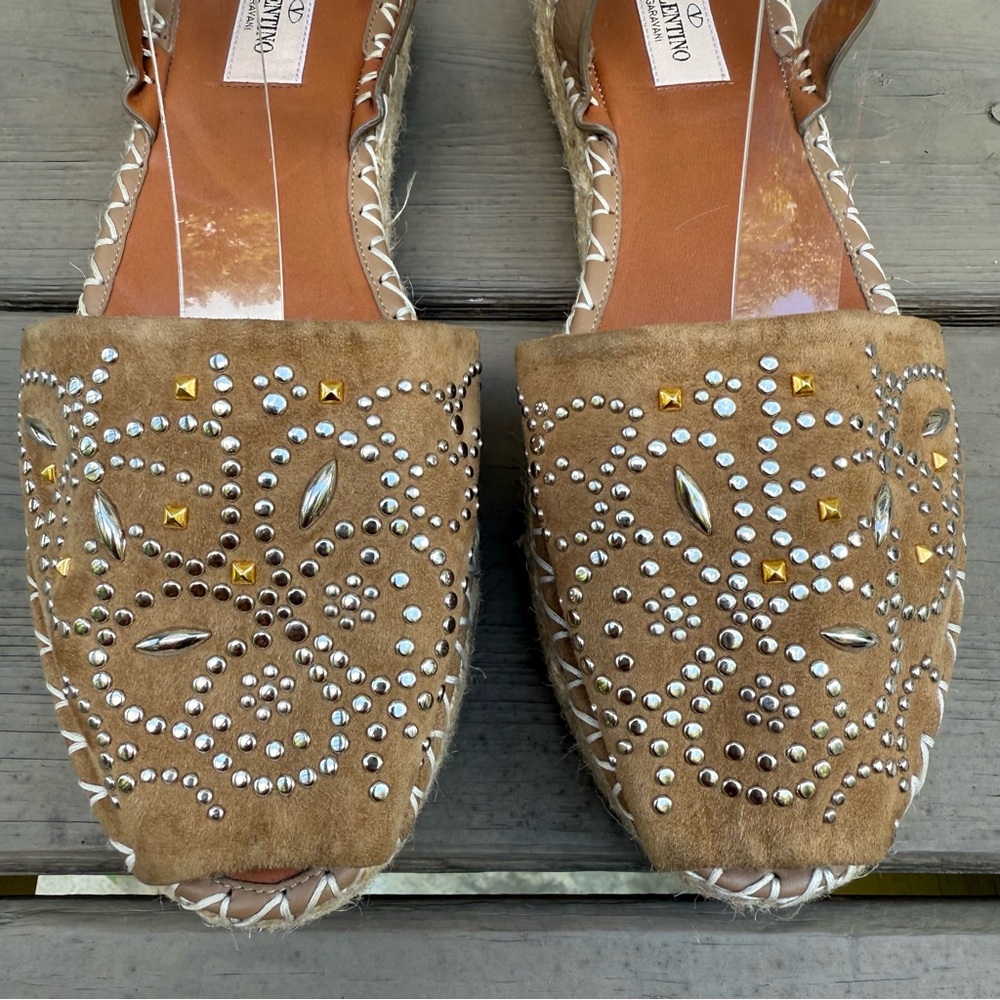 Valentino Garavani Brown Suede Peep Toe Ankle Strap Platform Espadrilles size 40 - Picture 5 of 13